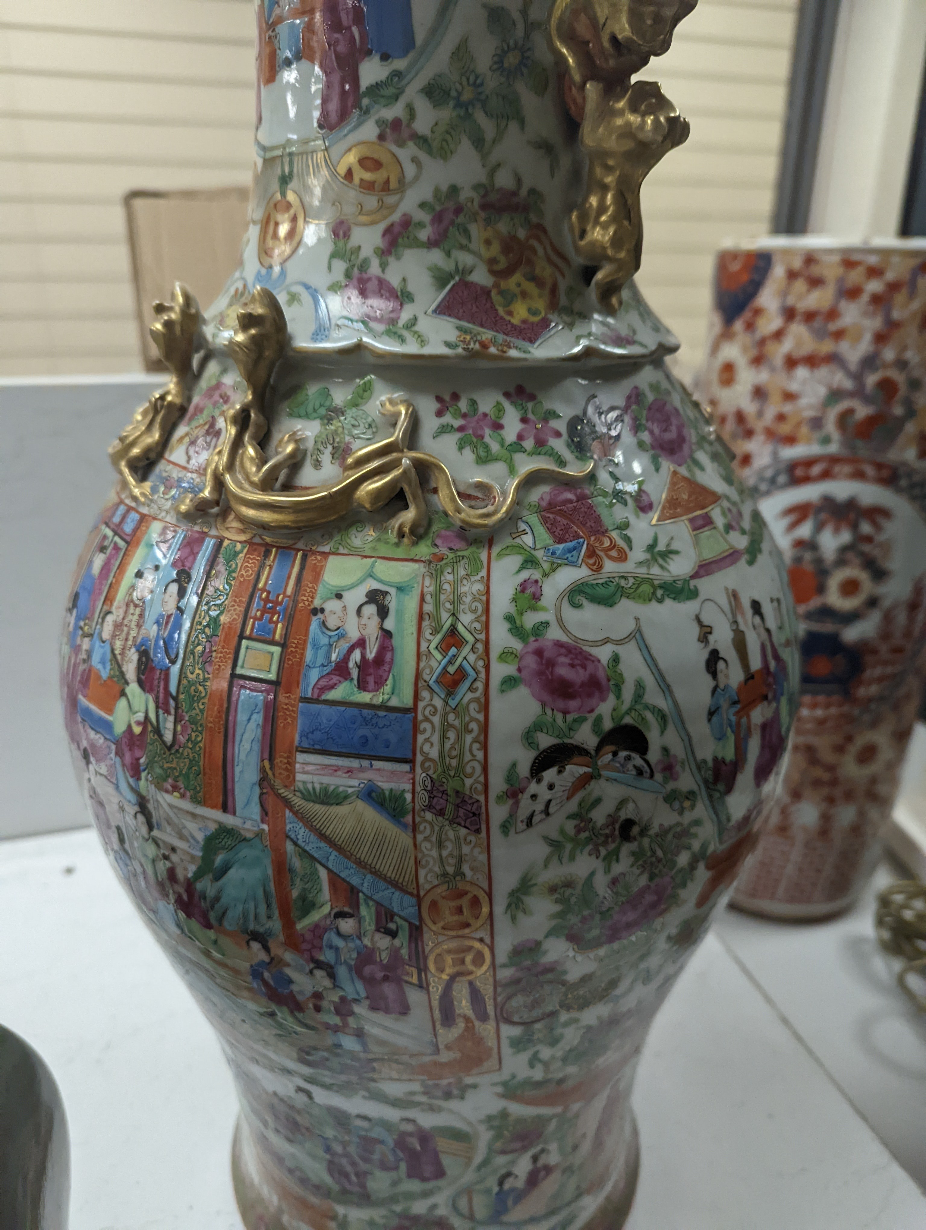 A large Chinese Canton decorated famille rose vase, 19th century, 59cm